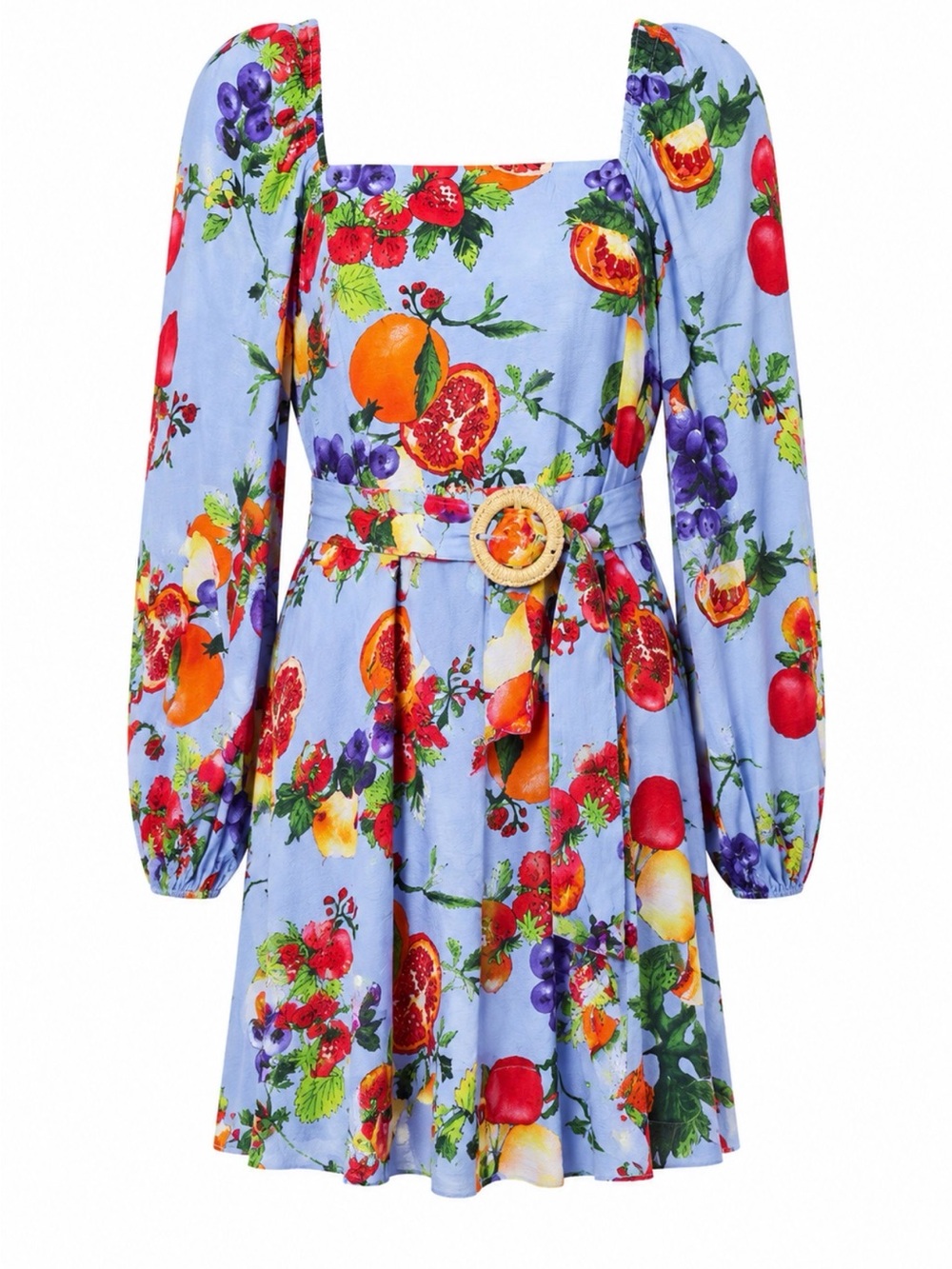 Skies Are Blue - Fruit & Floral Print Belted Mini Dress - Size Small - NWOT